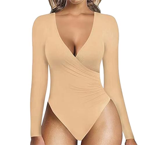 Generisch Body Shaper Damen, Skims Bodysuit Shapewear, Unterziehbody Formende Fitted Overalls Elegant Flexibel Gymnastikanzug Langen Ärmeln Oberteil Top Casual Basic Leotards Tanz von Generisch