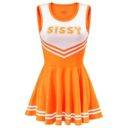 Generisch Crossdresser Kleid Damen - Rosa Sissy Cheerleader Kostüm Damen Cheer Cheerleading Overall Mini Rock High School ärmelloses Kleid Uniform von Generisch