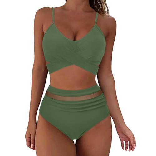 Generisch Damen Bikini Set Badeanzug, Shape Badeanzug Damen Kordelzug Side Bikini, Neckholder Triangel V Ausschnitt Sexy Strandmode Einfarbig Badebekleidung Damen Überkreuztes Bademode von Generisch