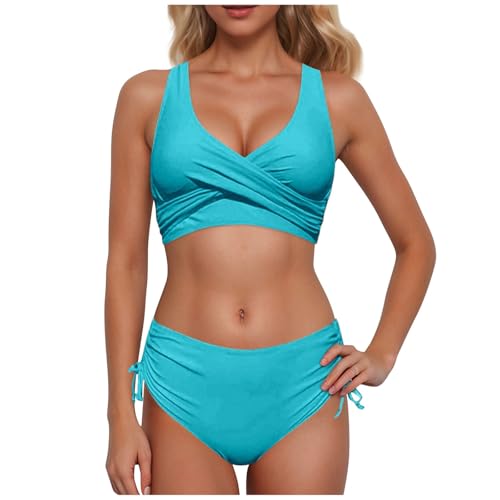 Generisch Damen Bikini Set Triangel Badeanzug, Shape Badeanzug Damen Kordelzug Side Bikini, Neues Modell 2025 Rückenfrei Triangel V Ausschnitt Mit Cups Swimsuits for Women Überkreuztes Bademode von Generisch