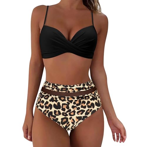 Generisch Damen Bikini Set Wickeloptik, Cross Bikini Oberteil Und High Waist Bikini Unterteile, Triangel V-Ausschnitt Rückenfrei Sexy Strandmode Sommer Bikini Damen Swimsuits Swimwear Badebekleidung von Generisch