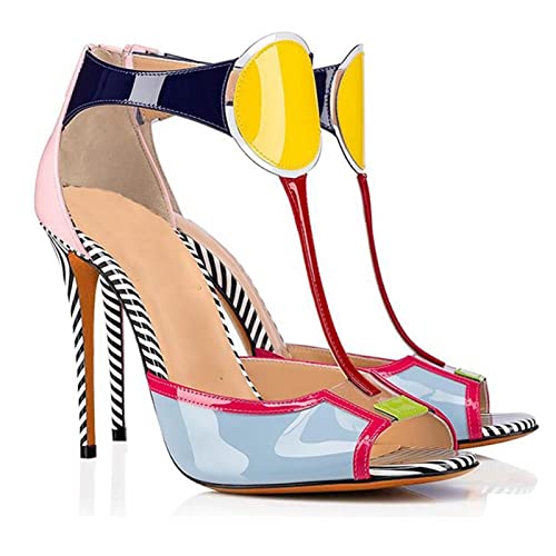 Generisch Damen Colorblock Back Zipper Stiletto Sandalen Sexy Catwalk Plus Size Fashion Schuhe von Generisch