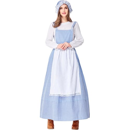 Generisch Damen Dirndl Midi Oktoberfest Elegant Roundneck Schlicht Midi Kleid Lässiges Trachtenkleid Stilvolle Tägliche Trachtenmode Kurz Drucken Trachtenrock für Damen von Generisch