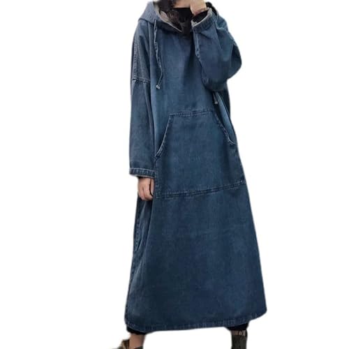 Generisch Damen Hoodie Kleid Langärmlig Denim Kleid Jeansrock Damen Lang Flowy Bequemes Sommerkleid Strandkleid Elegante Lose Knöchellang Jeanskleid A-Linie und Taschen Jeanskleid von Generisch