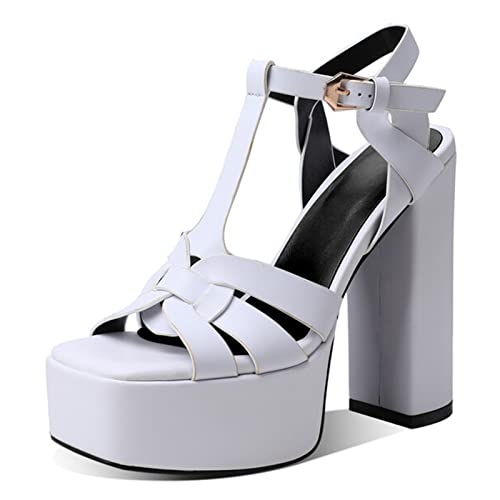 Generisch Damen-Sandalen mit 5,5 Zoll dickem Absatz, Rom-Sandalen, Plateau-Mary-Jane-Pumps, modische Schuhe für Hochzeit, Abend, Party, Abschlussball, Familientreffen, Balltanz von Generisch