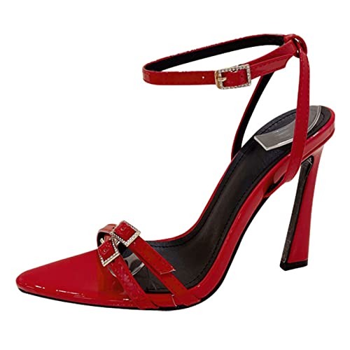 Generisch Damen-Sandalen mit Strass-Schnalle und Spitzen Zehen, klobige Schuhe mit hohen Absätzen, sexy Alltags-Walking-Modeschuhe von Generisch