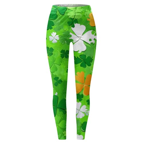 Generisch Damen St. Patrick's Day Leggings Dehnbar Skinny Hose Bequeme Lockere Trainingshose Kleeblattmotiv Yogahose Leoporden Bunte Leggins Sexy Themenpartystag Hosen von Generisch