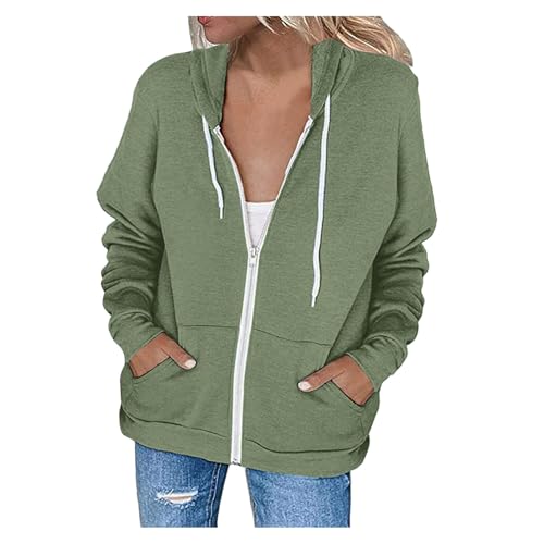 Generisch Damen Sweatjacke Hoodie Pullover Oberteile Kapuzenpullover Einfarbig Full Zip Casual Hoodie Sweatshirt Langarmshirt Longblazer Sweatshirtjacke von Generisch