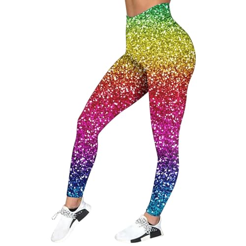 Generisch Damen Valentinstag Leggings Bequeme Lockere Strumpfhose Karneval Weinglas Pyjamahose Glitzer Walking-Hose 3D Sportleggins Bunt Pailletten Leggings von Generisch