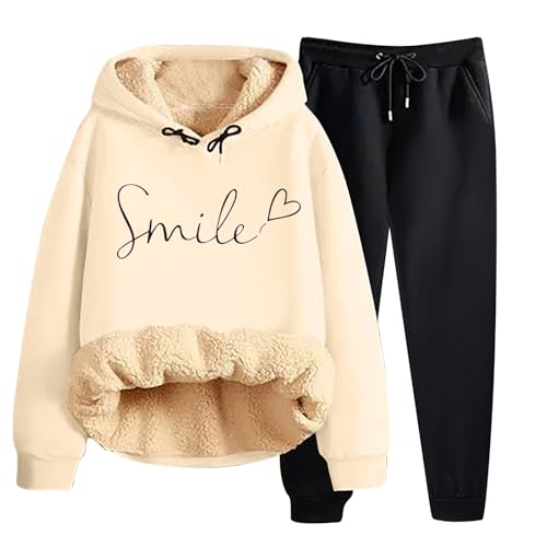 Generisch Damen Zweiteiler Dick Jogginganzug Warm Bequeme Trainingsanzug Lässige Langarm Sweatshirt Mit Kapuze und Baggy Jogginghose Tracksuits Winter Bedruckte Loungewear Y2k Fall Sportanzug von Generisch