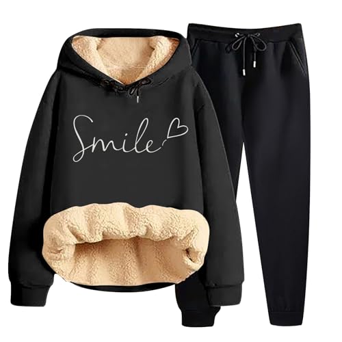 Generisch Damen Zweiteiler Dick Jogginganzug Warm Bequeme Trainingsanzug Lässige Langarm Sweatshirt Mit Kapuze und Baggy Jogginghose Tracksuits Winter Bedruckte Loungewear Y2k Fall Sportanzug von Generisch