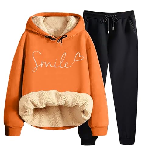 Generisch Damen Zweiteiler Dick Jogginganzug Warm Bequeme Trainingsanzug Lässige Langarm Sweatshirt Mit Kapuze und Baggy Jogginghose Tracksuits Winter Bedruckte Loungewear Y2k Fall Sportanzug von Generisch