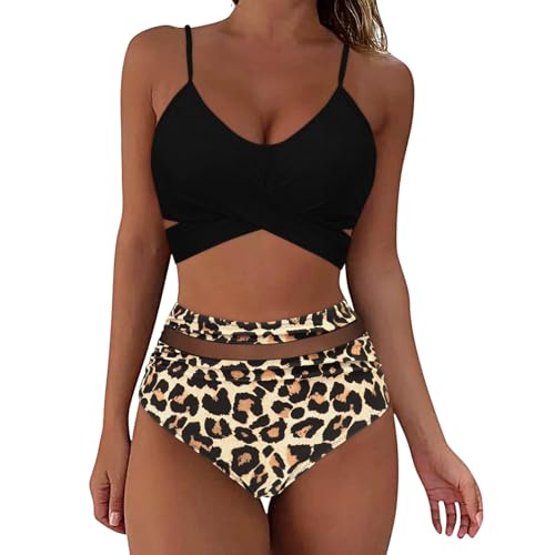 Generisch Damen Zweiteiliger Bikini-Set, Badeanzüg Damen Niedrige Taille Bademode, Nackenträger Push Up Bikinioberteil Einstellbar Seitlich Bindungen Zweiteilige Swimsuit Formend Badebekleidung von Generisch