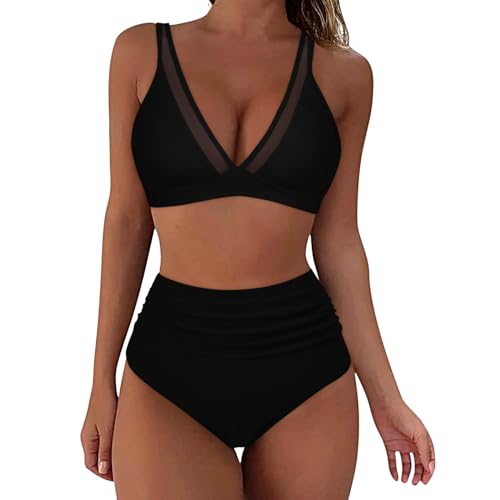 Generisch Damen Zweiteiliger Bikini-Set, Bikini Oberteil Und Tanga Bikini Bademode Damen, Neues Modell 2025 Rückenfrei Triangel V Ausschnitt Mit Cups Swimsuits for Women Bauchweg Schwimmanzug von Generisch