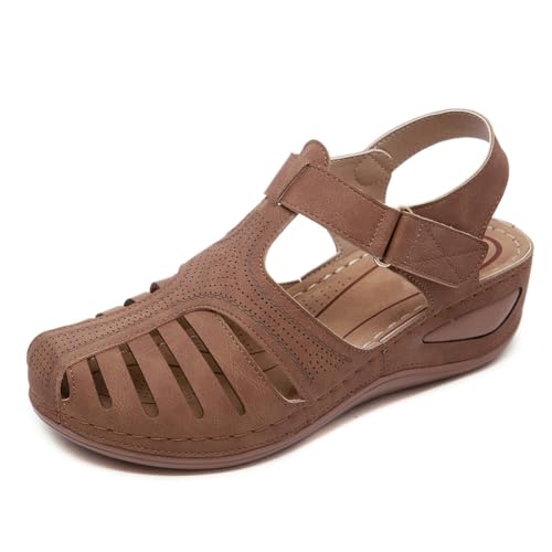 Generisch Damenmode-Sandalen, runde Zehen, Gladiator-Hausschuhe, bequem, atmungsaktiv, ausgehöhlt, römische Sandalen, Outdoor-Casual-Walking-Hausschuhe von Generisch