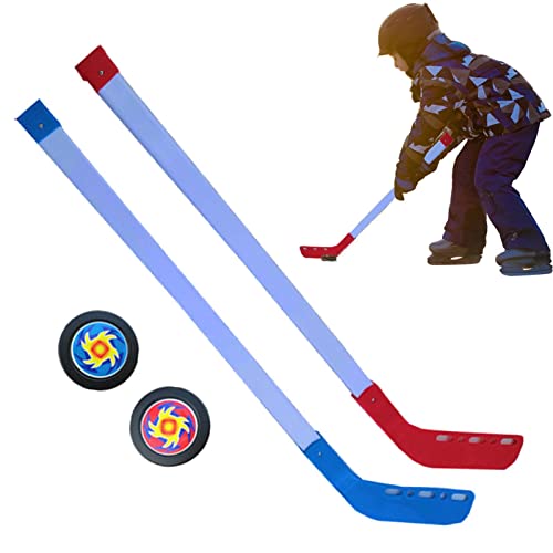 Generisch Eishockeyschläger Für Kinder, Kinder Hockeyschläger Und Bälle Set,Professionelle Eishockeyschläger, Sportunterricht, Outdoor-Spielzeug, Inklusive 2 Pucks von Generisch