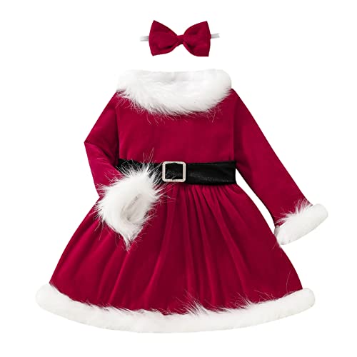 Generisch Festliches Kleid Mädchen Langarm - Weihnachtskleid Partykleid Festtagskleid Blumenmädchenkleid Weihnachten Muster Xmas Party Tutu Rock Kleider Winter Langarm Kleidung Party Outfits von Generisch