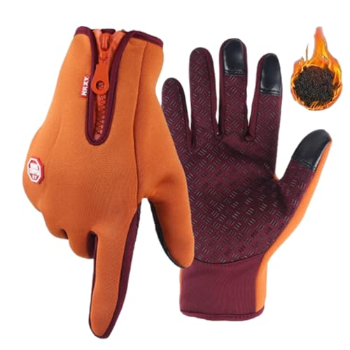 Generisch Frostfit - Thermo Handschuhe, Premium Thermohandschuhe, Wasserdicht Thermohandschuhe Herren Damen Mit Touchscreen für Radfahren Im Freien (Orange, M) von Generisch