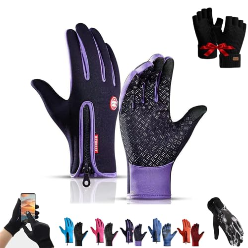 Generisch Frostfit - Thermo Handschuhe Winddicht Wasserdicht, Fahrrad-Thermohandschuhe, Warme Winterhandschuhe Mit Touchscreen Funktion (Lila, M) von Generisch