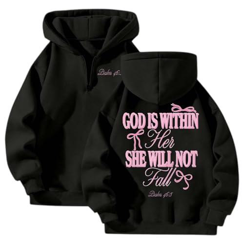 Generisch God is Within She Will Not Damen Hoodie Fleece Fleecepullover Fleecejacke mit Kapuze Kapuzenpullover Hoodie Sweatjacke Damen Mit Kapuze Langarm Herbst Winter Sweatshirt Top Pullover von Generisch