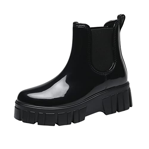 Generisch Gummistiefel-Frauen, Gummistiefel Damen Chelsea Boots Regenschuhe Halbhohe Regenstiefeletten Gummistiefeletten Stiefeletten Reitstiefeletten von Generisch