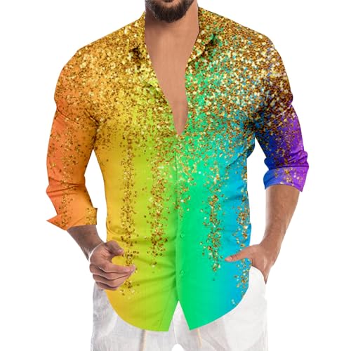 Generisch Hemden Herren, Karneval Kostüm Herren, Langarmhemd Mit Knopfleiste Satin Blumen Muster Hemd Für Männer Freizeithemd Regular Fit, Karneval Partyhemd Kostüm Mit Digitaler Druck von Generisch