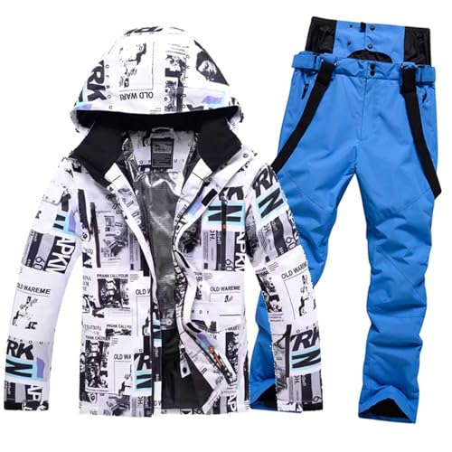 Generisch Herren Damen Einteilig Schneeanzug Skioverall Overall-Snowboardjacke Winddicht-Schneeoverall Snowboard Warm Skisuit Skibekleidung Outdoor Jumpsuit Skisuits mit Kapuze,F,M von Generisch