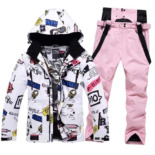 Generisch Herren Damen Einteilig Schneeanzug Skioverall Overall-Snowboardjacke Winddicht-Schneeoverall Snowboard Warm Skisuit Skibekleidung Outdoor Jumpsuit Skisuits mit Kapuze,P,S von Generisch