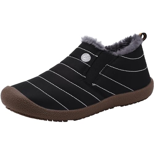 Generisch Herren Leichte Schneestiefel Winterschuhe Slipper, wasserdichte, Warme, Mit PlüSch GefüTterte Outdoor-Schneestiefeletten füR Herren, Sneaker Mit Fellfutter(Schwarz,14) von Generisch