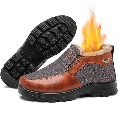 Generisch Herren-Schneeschuhe, lässige Halbschuhe, warme Winter-Fleece-Wanderschuhe, rutschfeste, Bequeme Wanderschuhe, leichte Schneestiefel für ältere Menschen(Brown,40 EU) von Generisch