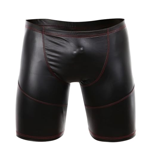 Generisch Herren Sportleggings Shorts PU Leder Wetlook Enge Shorts Männer Shorts Halbe Legging Hose Sportleggings für Herren von Generisch