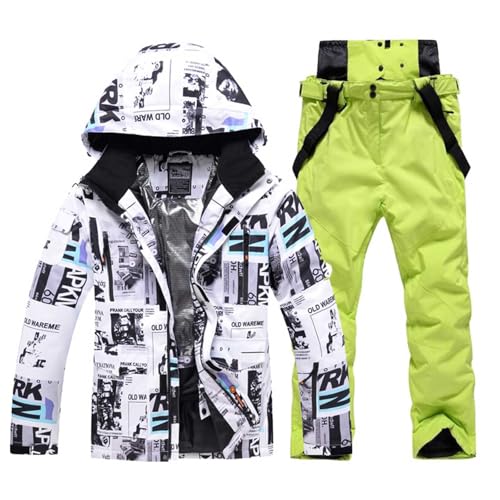 Generisch Herren Winter Schnee Mantel Ski Anzüge Herren wasserdichte Winddichte Kapuze Druck Jacke und Hose Ski Anzug Set 2 Teilige Snowboard Snowboard Anzüge zum Skifahren,E,L von Generisch