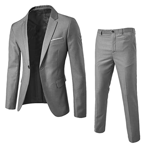 Herrenanzug 2-Teilig Slim Fit Herren Stretch AnzüGe Hochzeit AnzüGe Regular Modern Jacket FüR Business Sportliche Suits Outfit Komplett MäNner Anzug Set Herren Grau，L von Generisch