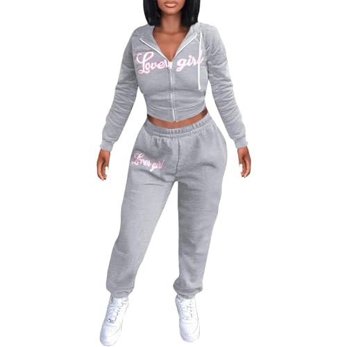 Generisch Jogginganzug Damen Set Trainingsanzug Damen Sweatshirt Und JogginghoseDamen einfarbig lässig Herbst und Winter Grau S von Generisch