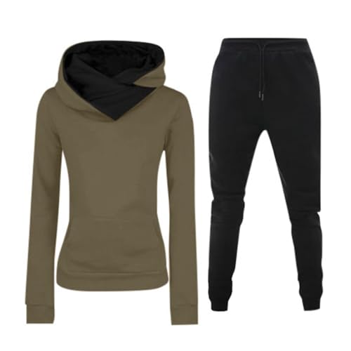 Generisch Jogginganzug Damen Set mit Kapuze Trainingsanzug Zweiteiler Frauen Sport Anzug Langarm Einfarbig Freizeitanzug Hausanzug Kapuzenpullover&Sporthose Braun XXL von Generisch