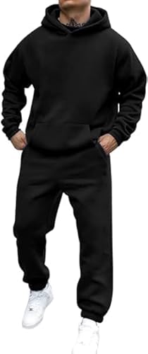 Generisch Jogginganzug Herren Trainingsanzug Hausanzug Mit Oversized Pullover Y2K Hoodie Und Baggy Baumwolle Jogginghose Lang Trainingshose Jogger 2-Teilig Sportanzug Kapuzenpullover von Generisch