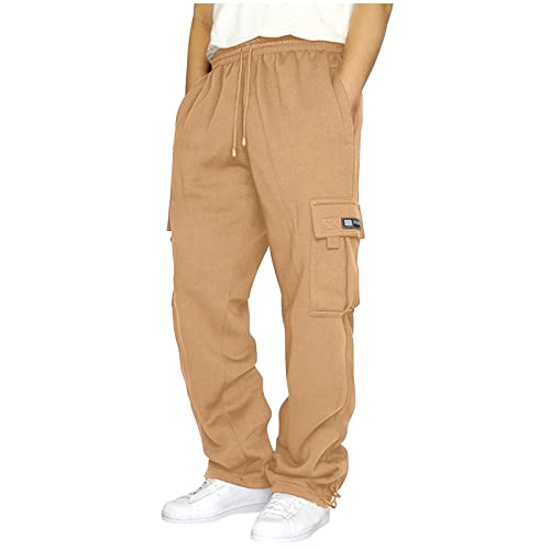 Generisch Jogginghose Herren Winter Cargohosen mit Kordelzug und Taschen Hosen Einfarbig Baggy Sweathose Jogginghosen Aestethic Sweatpants Elastische Taille Freizeithosen Outdoorhose Streetwear von Generisch