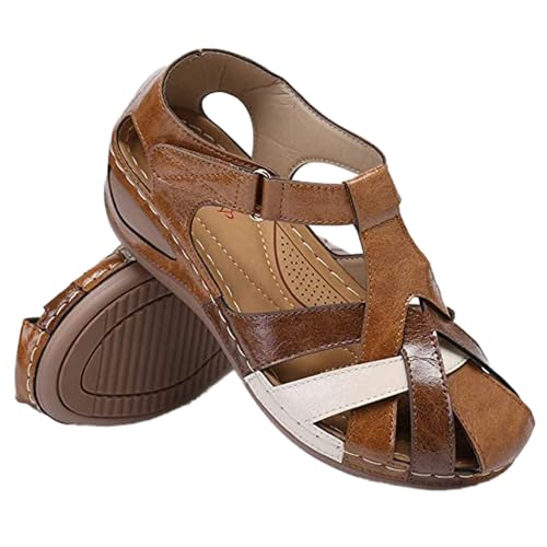 Generisch Keilsandalen für Damen, niedriger Absatz, Hohle, Bequeme Strandschuhe, PU-Leder-Sandale, Plateau-Keilschuhe, Gladiator-Outdoor-Knöchelriemen-Walking-Sandale von Generisch