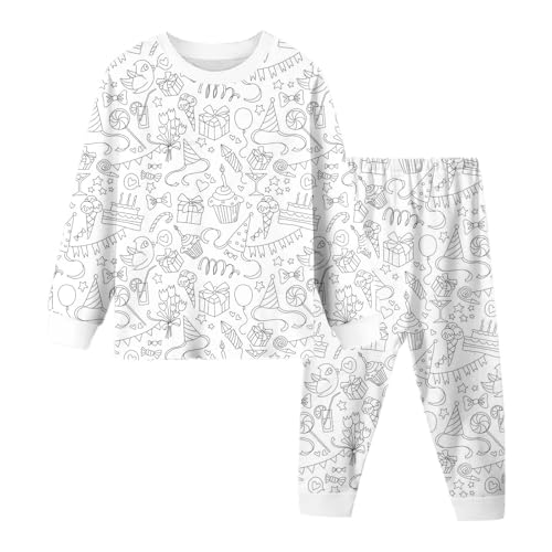 Generisch Kleidung Mädchen Kinder-DIY Homewear Set Zum Ausmalen Pyjama Sets Cartoon Druck Kunst Färben Zweiteilig Hausanzug 3 Years Girl Leicht Soft Pjs Jogginganzug von Generisch