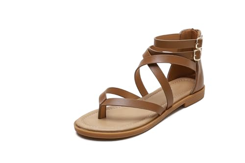 Generisch Lässige Damen-Sandalen mit niedrigem Absatz, Sommer, runde Zehen, formelle Schuhe, offene Zehen, Gladiator-Flip-Flops, Sommer-Strand-Walking-Sandalen von Generisch