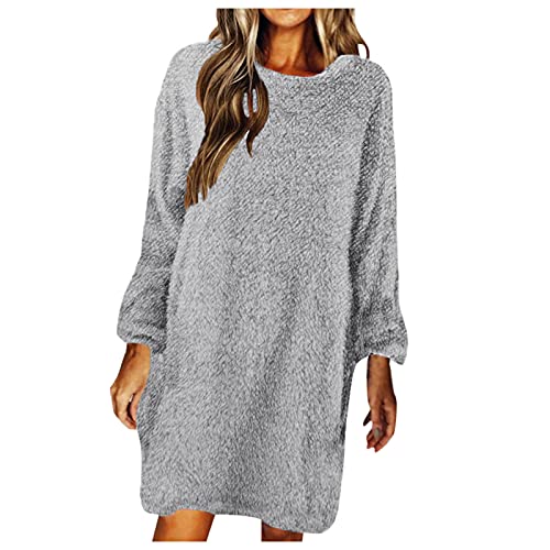 Generisch Langes Strickkleid Damen Winterkleider Laternenärmel Einfarbig Bodycon Minikleid Sweater Winterkleid Midikleid Für Freizeit Cocktail Pullover Kleid Strick Sweater von Generisch