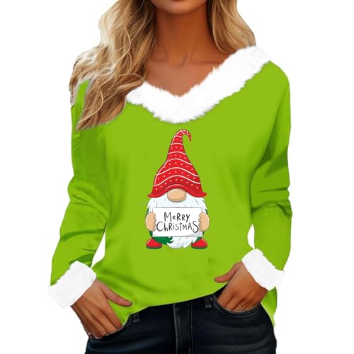 Generisch Meine Bestellungen Anzeigen, Weihnachtspullover Damen Flauschige V-Ausschnitt Weihnachtsoutfit Weihnachtsbluse Weihnachtspulli Langram Ugly Christmas Sweater Lustig Longsleeve Baggy Winter von Generisch