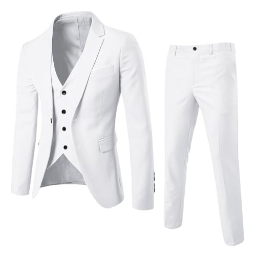 Meine Bestellungen Herrenanzug 3-Teilig Slim Fit Herren Stretch AnzüGe Hochzeit AnzüGe Regular Modern Jacket MäNner Sportliche Suits Outfit Anzug Set Herren 02 02 Weiß,S von Generisch