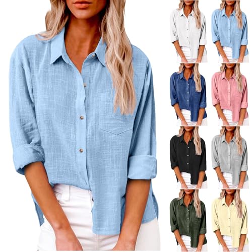 Generisch Musselin Bluse Damen Longbluse Lässig Leinen Blusenshirt Langarmshirt Baumwolle Hemd Elegant Hemdbluse Leinenhemd Longbluse Für Leggings Grün XL von Generisch