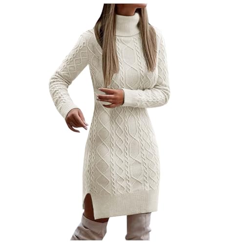 Generisch Pulloverkleid Damen Lang Rollkragenpullover Elegant Lässiges Langarm Pullover Kleid Warm Winterkleid Strickpulli Kleid Autumn Winter Ausgehen Streetwear Für Tanz Club Bar Party von Generisch