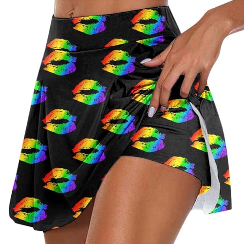 Generisch Rock Damen mit Shorts Tennisrock mit Augenmaske Bedruckte, Karneval Minirock Stretch Hosenrock Batik Laufhose 2 In 1 Golfrock Elegant Elastizität Skirts Kurz Sporthose von Generisch