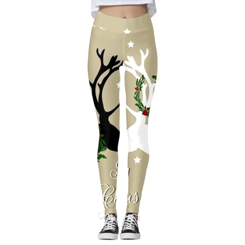 Generisch Rock Weihnachten Damen, Leggings Für Damen Hohe Taille Lange Xmas-Legging Mit Weihnachtsmotiven Thermoleggings Blickdichte Elastische Strumpfhosen Skinny Sport Yogahosen Bunt Laufhose von Generisch