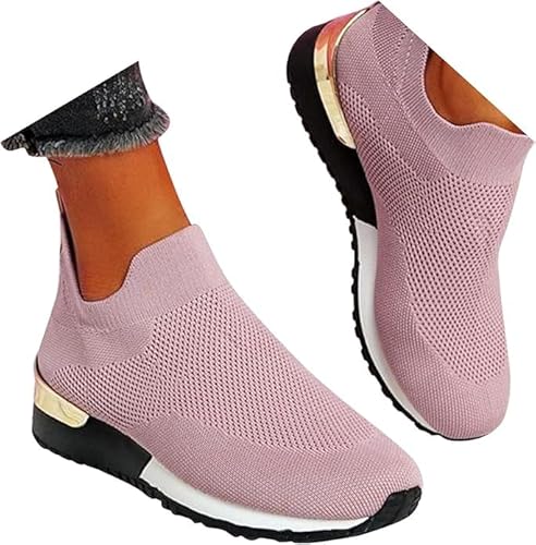 Generisch Rote Sneaker Damen, Orthopädische Schuhe Damen, Slip-On Sneakers Damen Weiss/Schwarz Schuhe Mesh - Ohne Schnürsenkel Leicht Turnschuhe Sommer Sportschuhe Schlupfschuhe Bequeme Walkingschuhe von Generisch