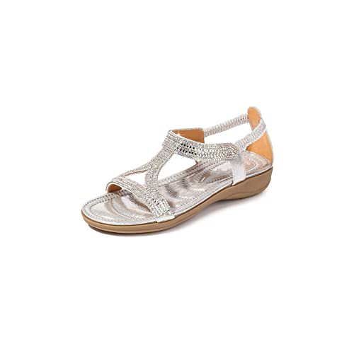 Generisch Sandalen für Damen, Damen-Sommerschuhe, Stil, ausgehöhlt, glitzernde Damen-Sandalen, Strass, weicher Boden, Hang-Damenschuhe von Generisch