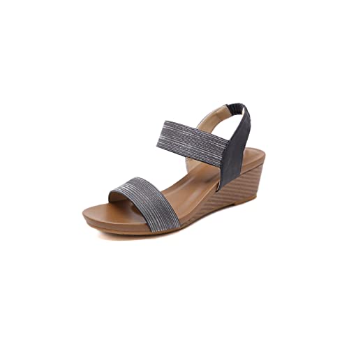 Generisch Sandalen für Damen, Sommer, Strand, mittlere Absätze, Keilsandalen, lässige Damenschuhe, große Größe, glänzend von Generisch